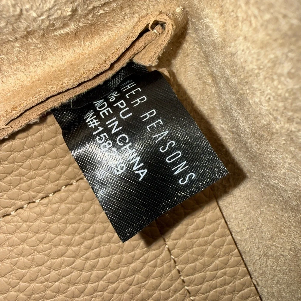 8 Other Reasons Elegant Pebbled Leather Drawstring Cream Tan Tote Bag - Picture 5 of 5
